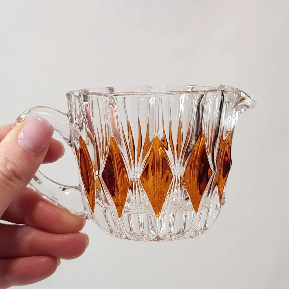 French‎ Cut Crystal Amber Diamonds Creamer Vintage